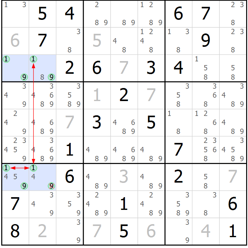 Position des candidats pour la solution de la Gr 61 page 64 du magazine de sudoku Maestro n° 103