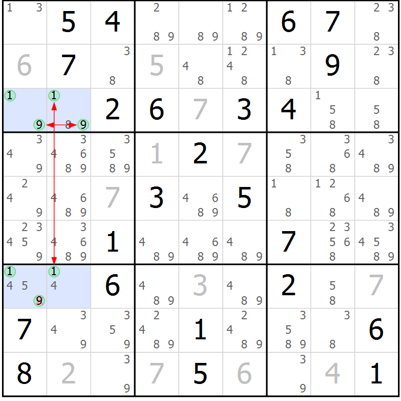 Position des candidats pour la solution de la Gr 61 page 64 du magazine de sudoku Maestro n° 103