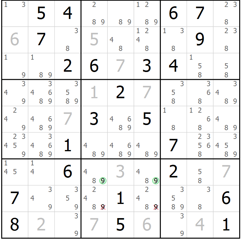 Position des candidats pour la solution de la Gr 61 page 64 du magazine de sudoku Maestro n° 103