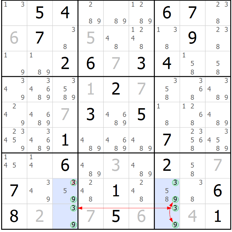 Position des candidats pour la solution de la Gr 61 page 64 du magazine de sudoku Maestro n° 103