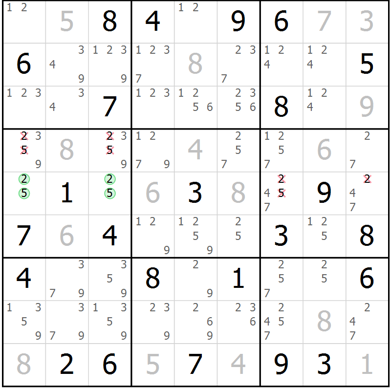 Position des candidats pour la solution de la Gr 62 page 65 du magazine de sudoku Maestro n° 103