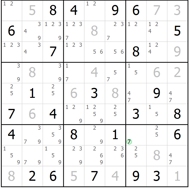 Position des candidats pour la solution de la Gr 62 page 65 du magazine de sudoku Maestro n° 103
