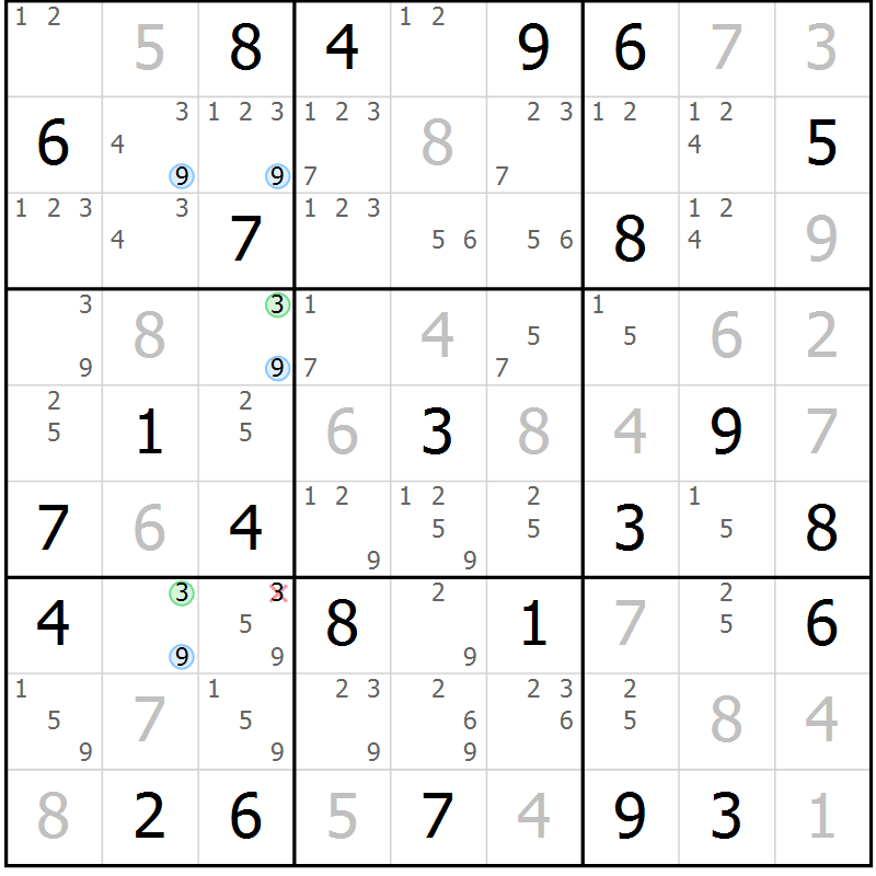 Position des candidats pour la solution de la Gr 62 page 65 du magazine de sudoku Maestro n° 103