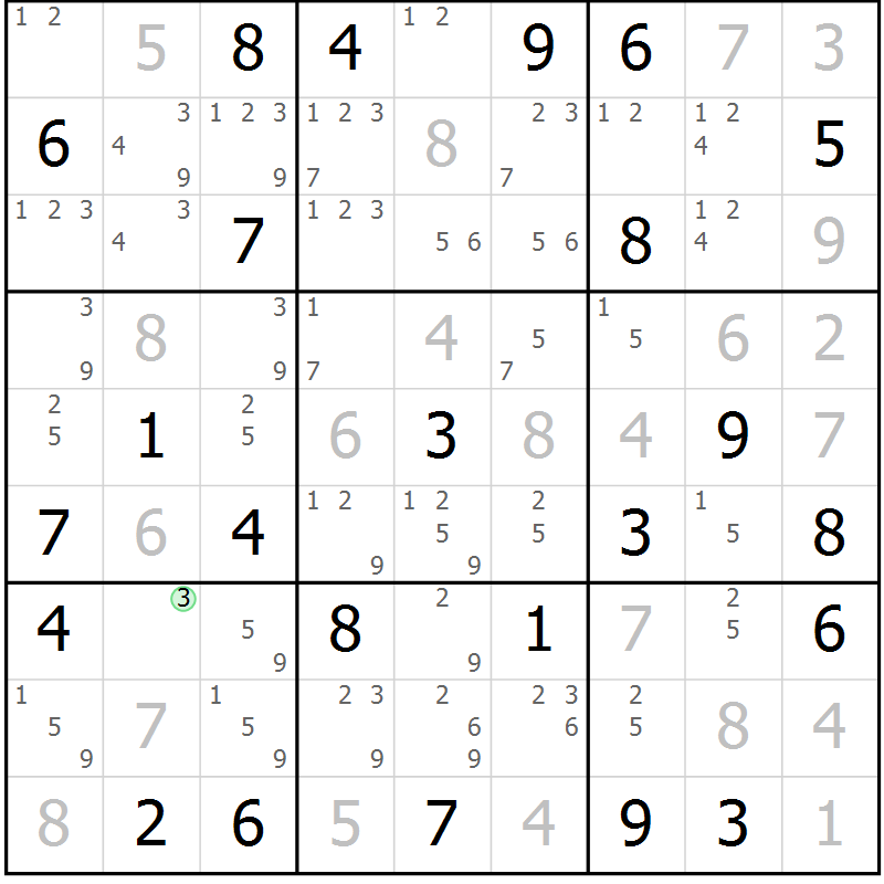 Position des candidats pour la solution de la Gr 62 page 65 du magazine de sudoku Maestro n° 103