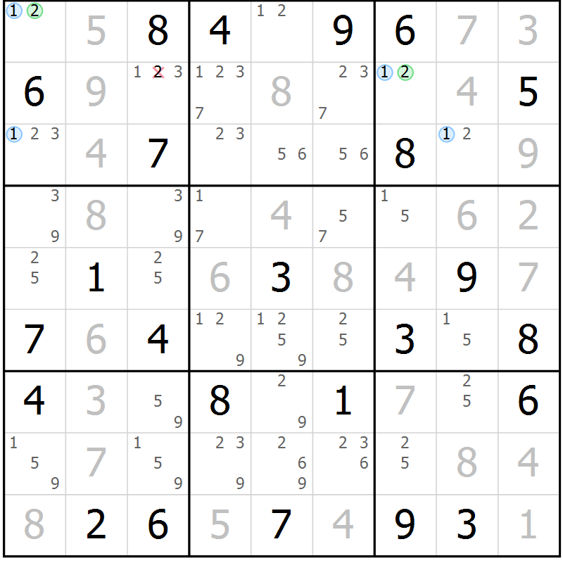 Position des candidats pour la solution de la Gr 62 page 65 du magazine de sudoku Maestro n° 103
