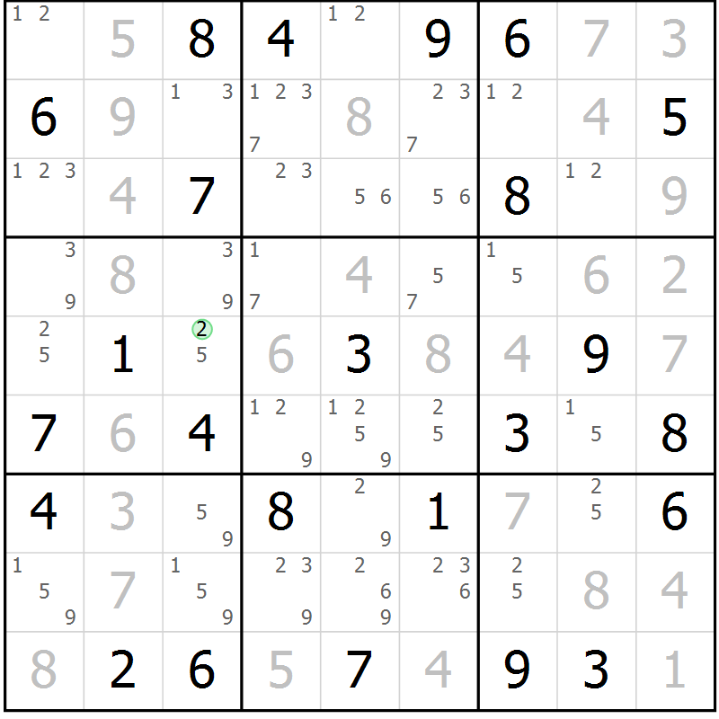 Position des candidats pour la solution de la Gr 62 page 65 du magazine de sudoku Maestro n° 103