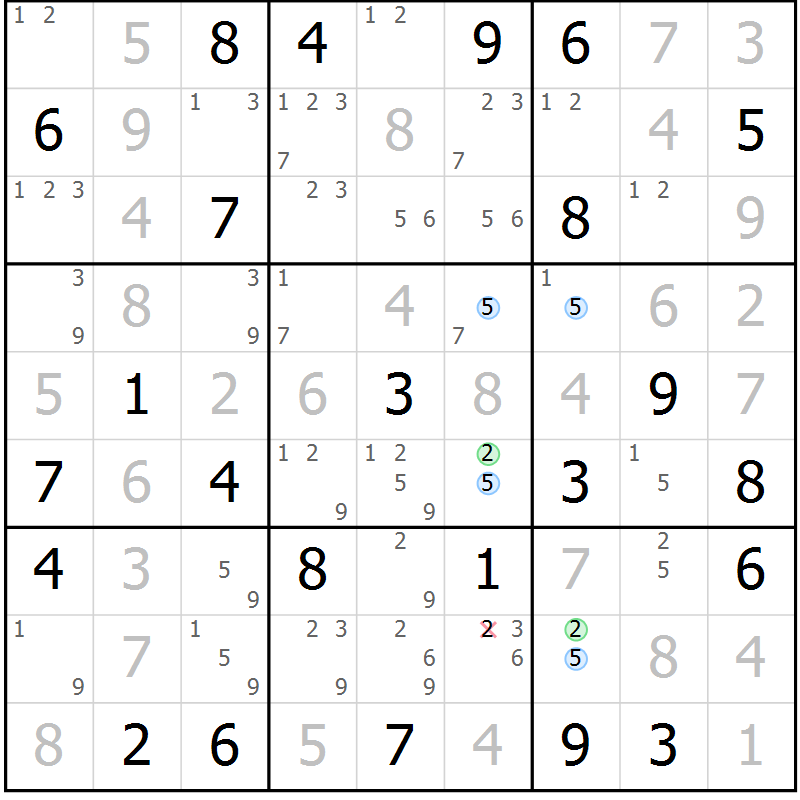 Position des candidats pour la solution de la Gr 62 page 65 du magazine de sudoku Maestro n° 103