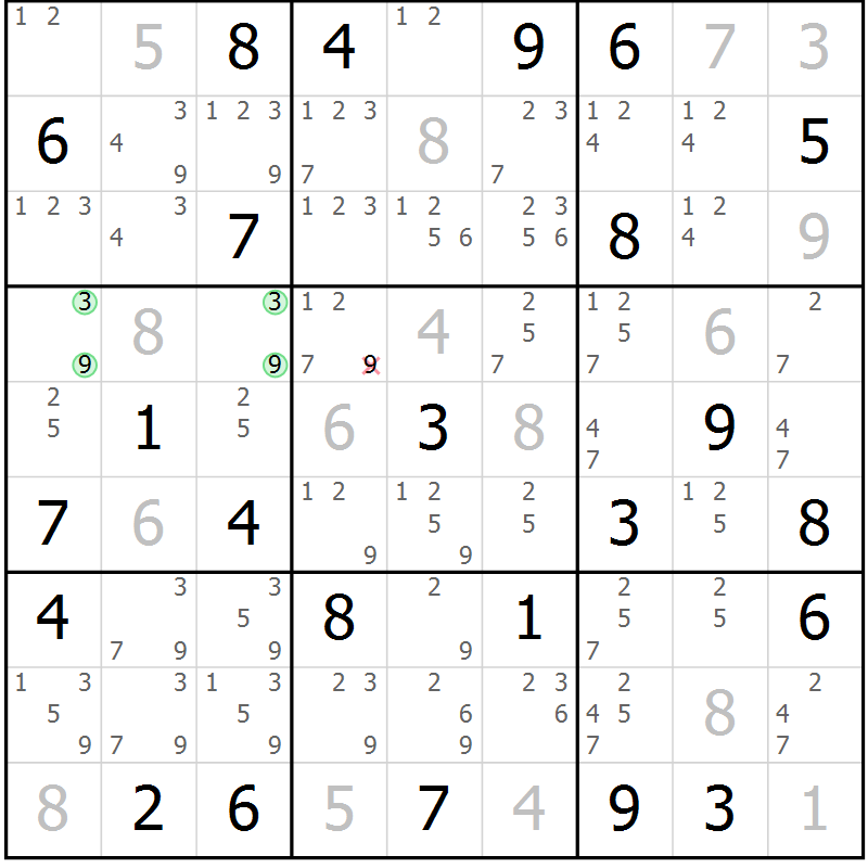 Position des candidats pour la solution de la Gr 62 page 65 du magazine de sudoku Maestro n° 103