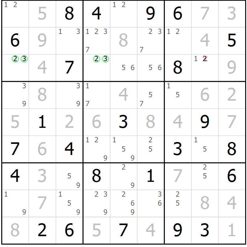 Position des candidats pour la solution de la Gr 62 page 65 du magazine de sudoku Maestro n° 103