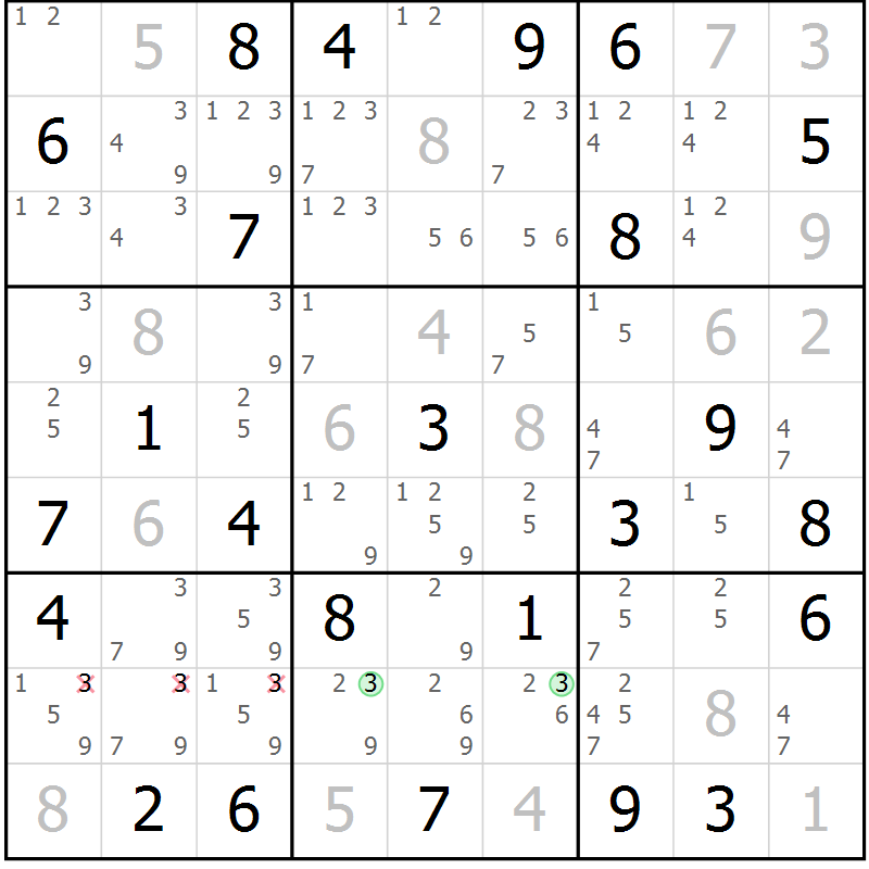 Position des candidats pour la solution de la Gr 62 page 65 du magazine de sudoku Maestro n° 103