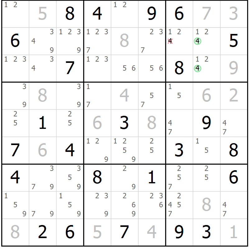 Position des candidats pour la solution de la Gr 62 page 65 du magazine de sudoku Maestro n° 103