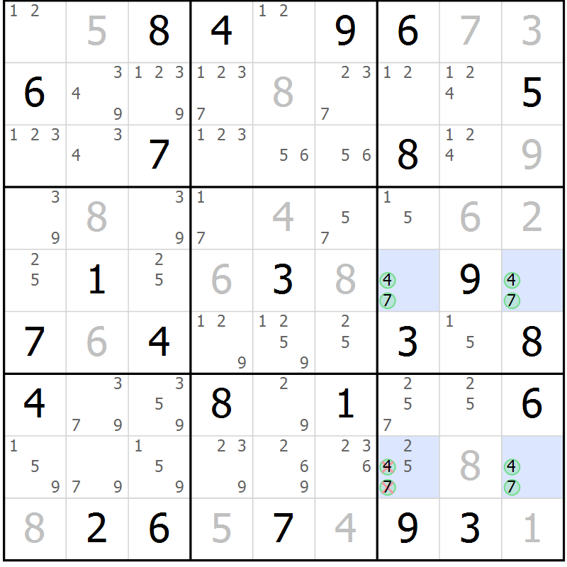 Position des candidats pour la solution de la Gr 62 page 65 du magazine de sudoku Maestro n° 103