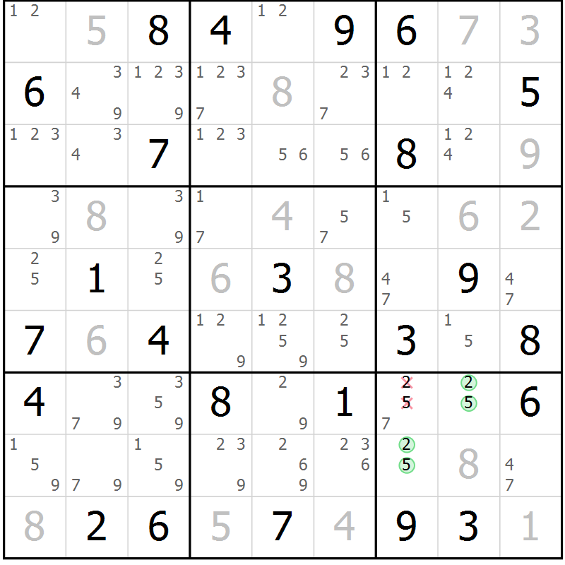 Position des candidats pour la solution de la Gr 62 page 65 du magazine de sudoku Maestro n° 103