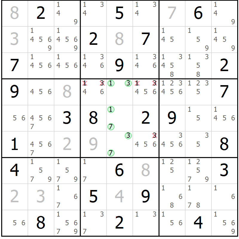 Position des candidats pour la solution de la Gr 63 page 66 du magazine de sudoku Maestro n° 103