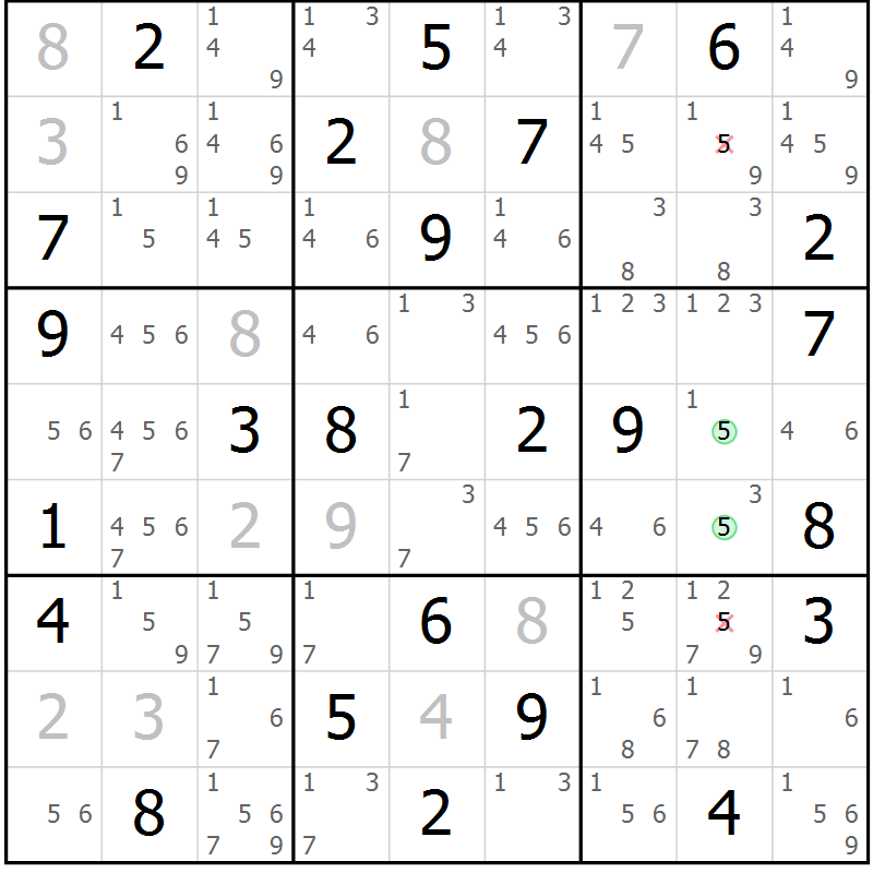 Position des candidats pour la solution de la Gr 63 page 66 du magazine de sudoku Maestro n° 103