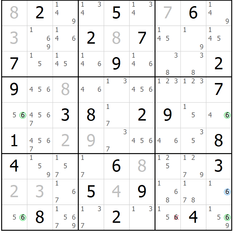 Position des candidats pour la solution de la Gr 63 page 66 du magazine de sudoku Maestro n° 103