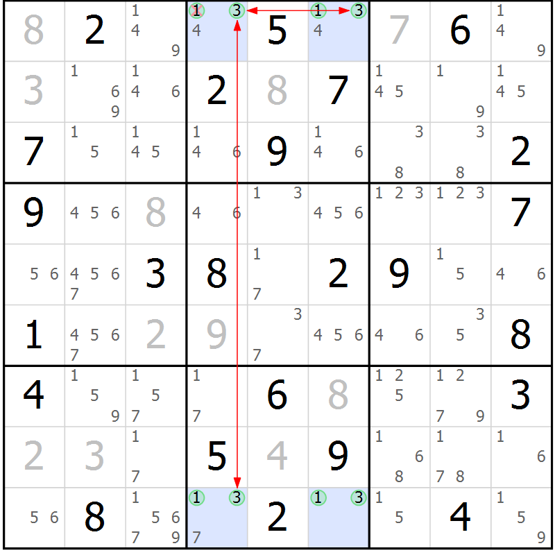 Position des candidats pour la solution de la Gr 63 page 66 du magazine de sudoku Maestro n° 103