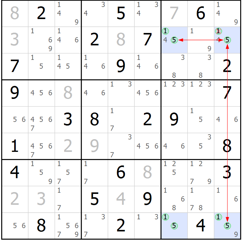 Position des candidats pour la solution de la Gr 63 page 66 du magazine de sudoku Maestro n° 103