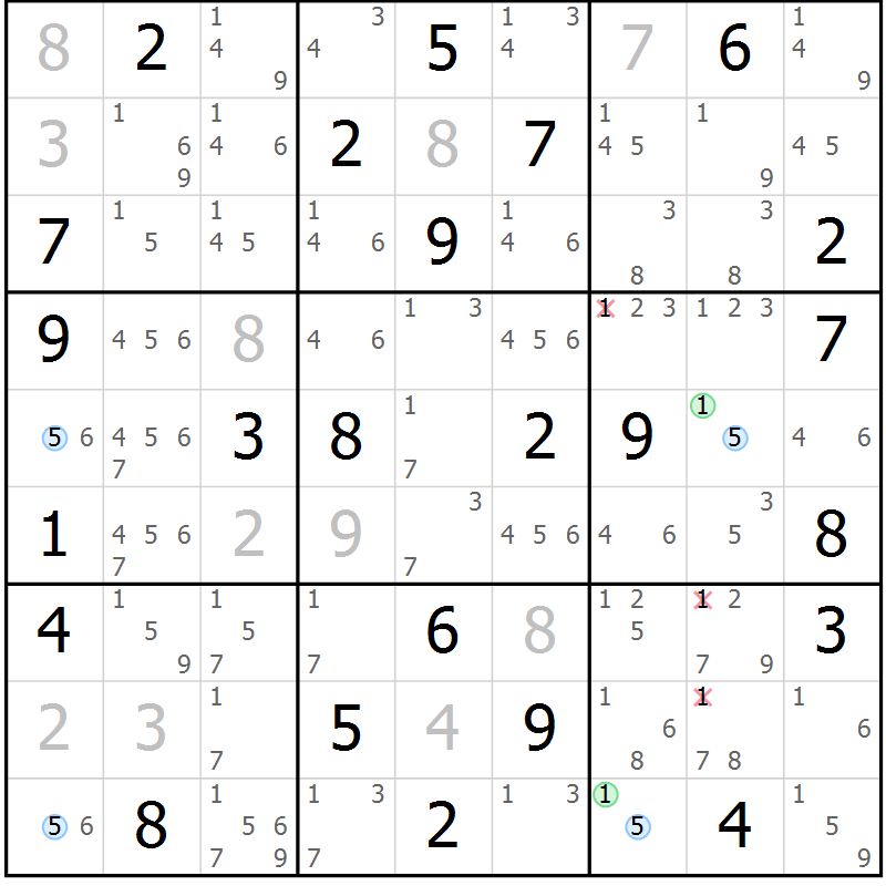 Position des candidats pour la solution de la Gr 63 page 66 du magazine de sudoku Maestro n° 103