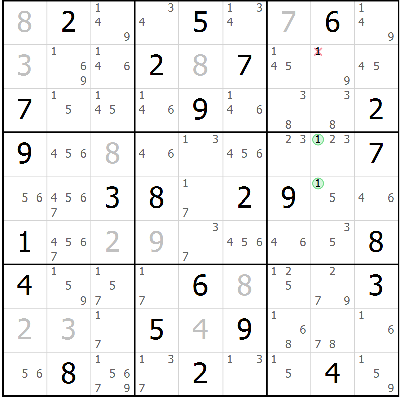 Position des candidats pour la solution de la Gr 63 page 66 du magazine de sudoku Maestro n° 103