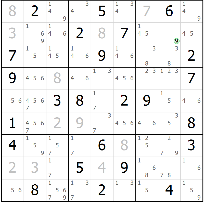 Position des candidats pour la solution de la Gr 63 page 66 du magazine de sudoku Maestro n° 103