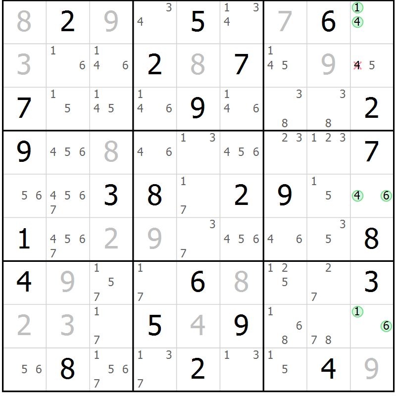 Position des candidats pour la solution de la Gr 63 page 66 du magazine de sudoku Maestro n° 103