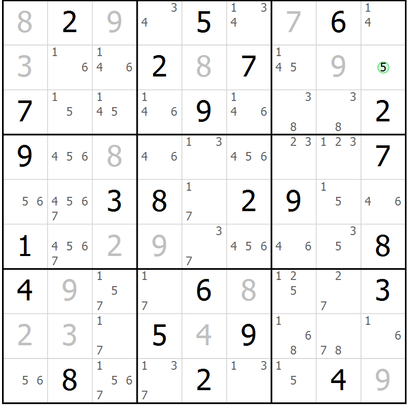 Position des candidats pour la solution de la Gr 63 page 66 du magazine de sudoku Maestro n° 103