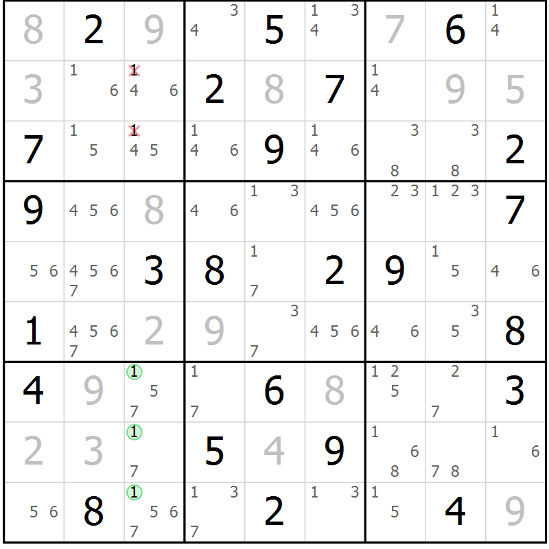 Position des candidats pour la solution de la Gr 63 page 66 du magazine de sudoku Maestro n° 103
