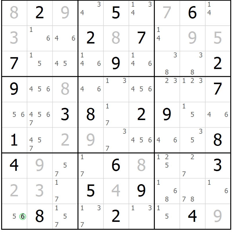 Position des candidats pour la solution de la Gr 63 page 66 du magazine de sudoku Maestro n° 103