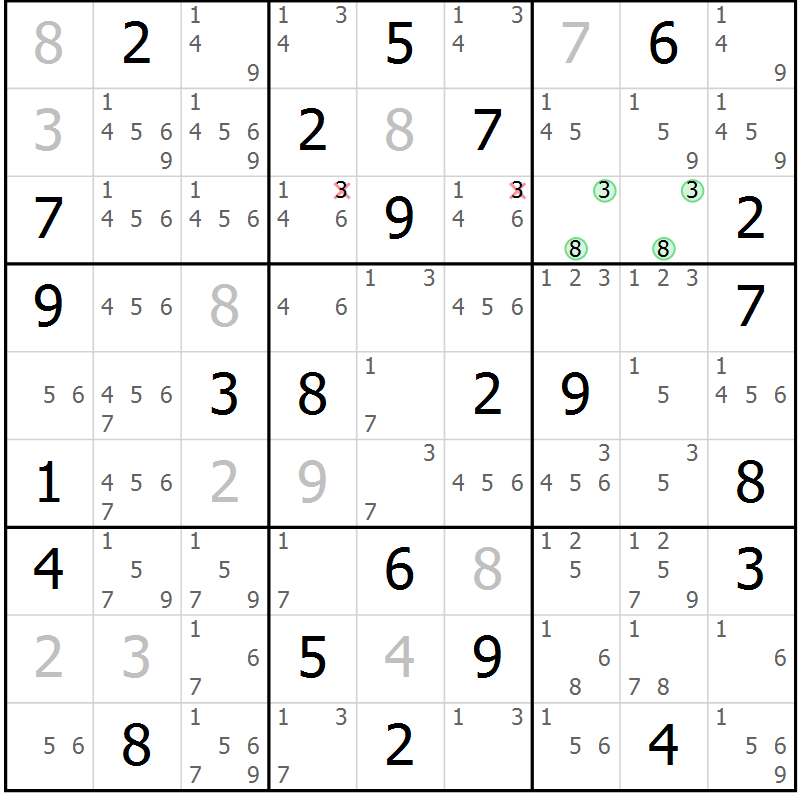 Position des candidats pour la solution de la Gr 63 page 66 du magazine de sudoku Maestro n° 103