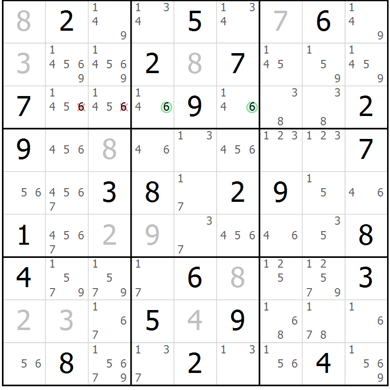 Position des candidats pour la solution de la Gr 63 page 66 du magazine de sudoku Maestro n° 103