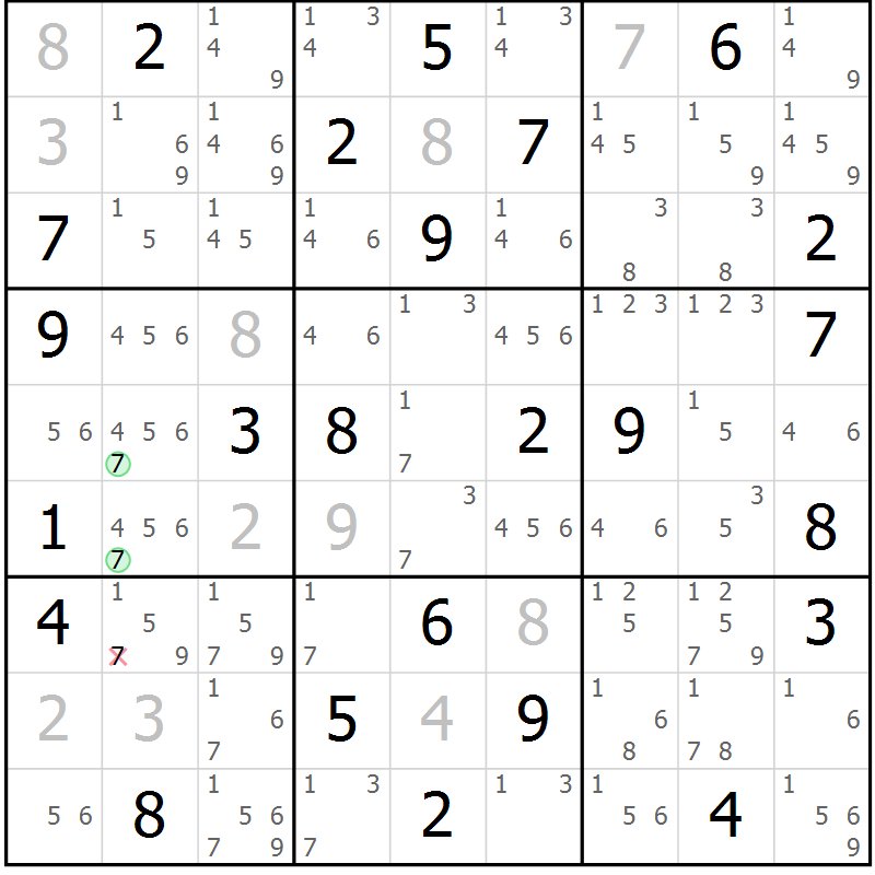 Position des candidats pour la solution de la Gr 63 page 66 du magazine de sudoku Maestro n° 103
