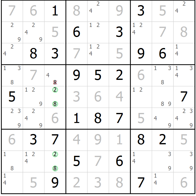 Position des candidats pour la solution de la Gr 64 page 67 du magazine de sudoku Maestro n° 103