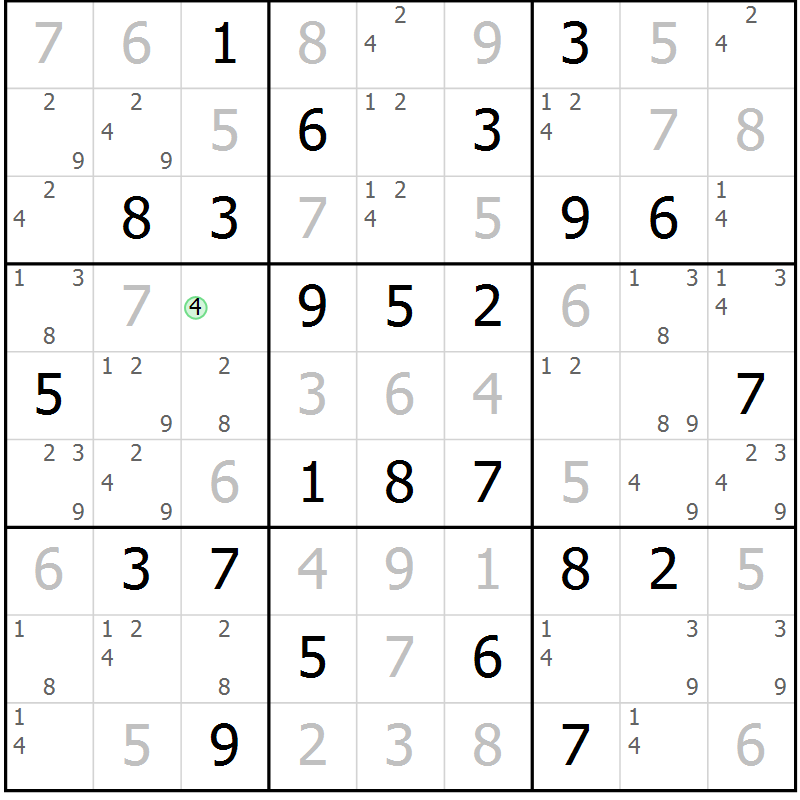 Position des candidats pour la solution de la Gr 64 page 67 du magazine de sudoku Maestro n° 103