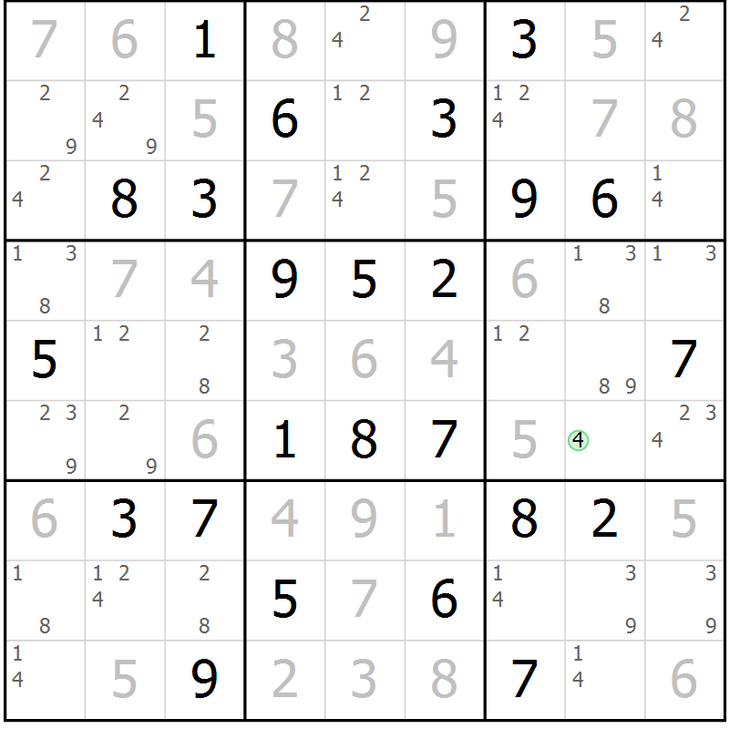 Position des candidats pour la solution de la Gr 64 page 67 du magazine de sudoku Maestro n° 103