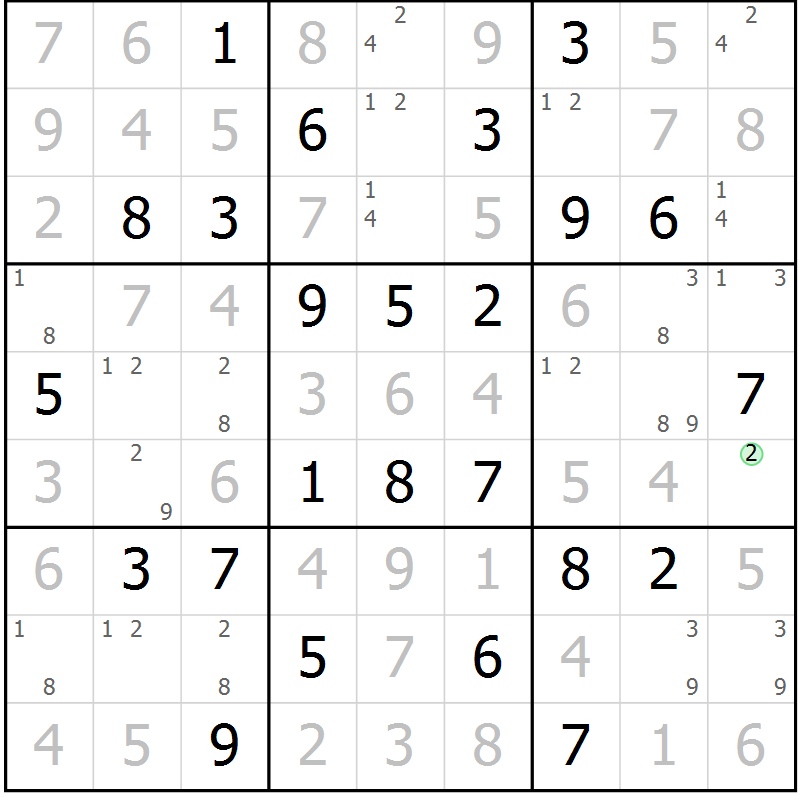 Position des candidats pour la solution de la Gr 64 page 67 du magazine de sudoku Maestro n° 103