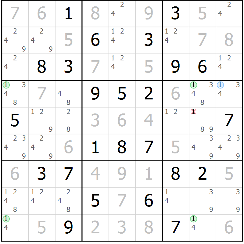 Position des candidats pour la solution de la Gr 64 page 67 du magazine de sudoku Maestro n° 103
