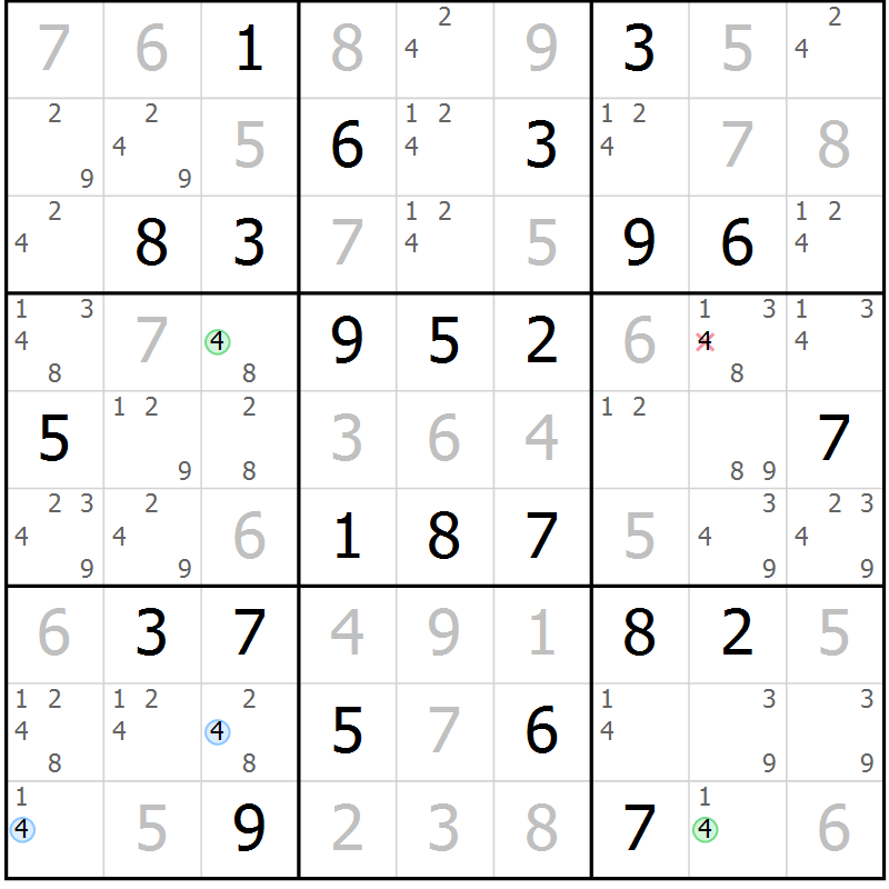 Position des candidats pour la solution de la Gr 64 page 67 du magazine de sudoku Maestro n° 103
