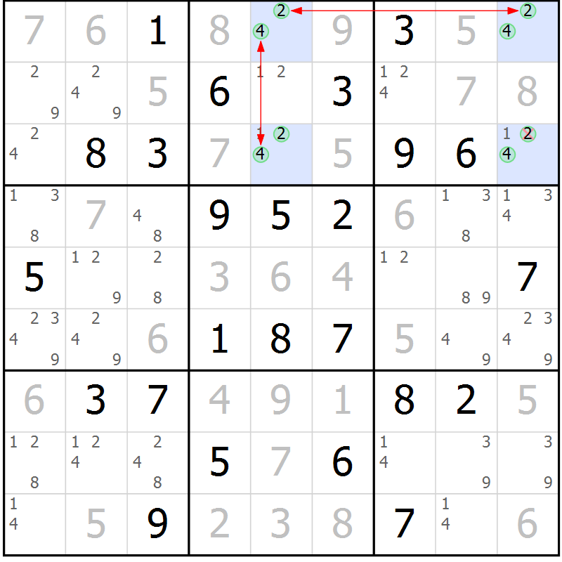 Position des candidats pour la solution de la Gr 64 page 67 du magazine de sudoku Maestro n° 103
