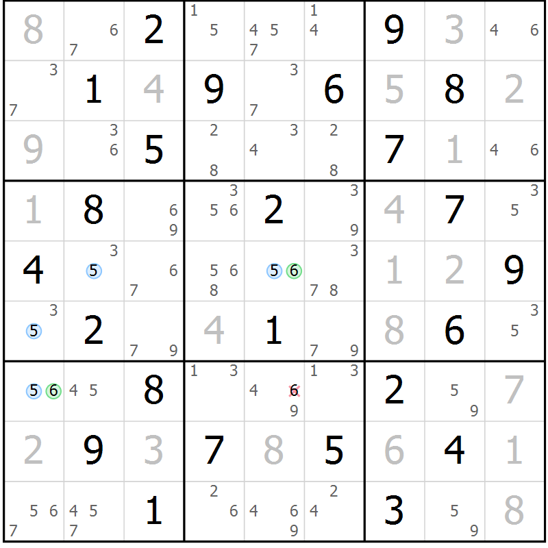 Position des candidats pour la solution de la Gr 65 page 68 du magazine de sudoku Maestro n° 103