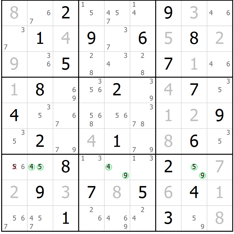 Position des candidats pour la solution de la Gr 65 page 68 du magazine de sudoku Maestro n° 103