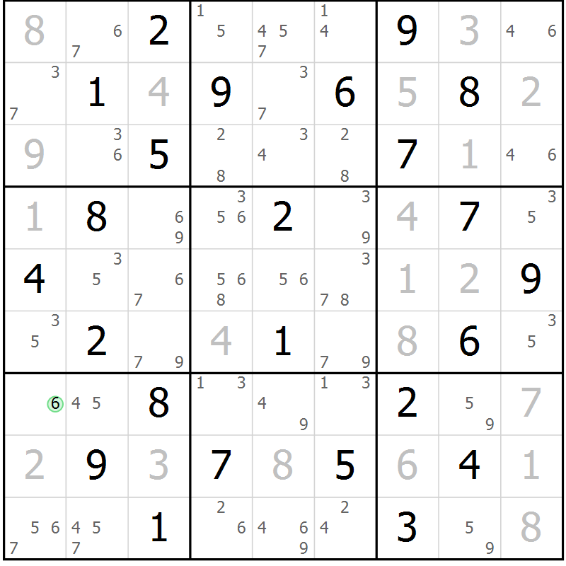 Position des candidats pour la solution de la Gr 65 page 68 du magazine de sudoku Maestro n° 103