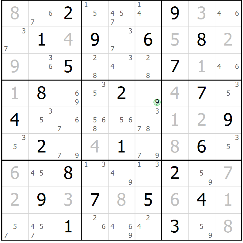 Position des candidats pour la solution de la Gr 65 page 68 du magazine de sudoku Maestro n° 103