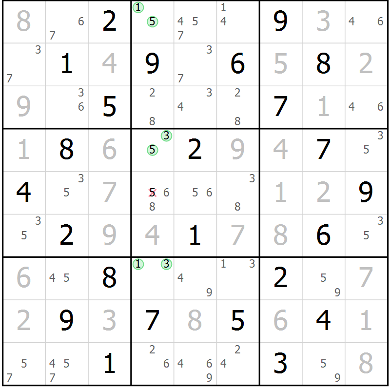 Position des candidats pour la solution de la Gr 65 page 68 du magazine de sudoku Maestro n° 103