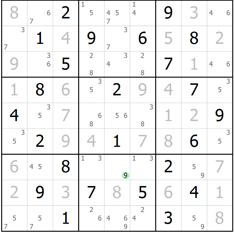 Position des candidats pour la solution de la Gr 65 page 68 du magazine de sudoku Maestro n° 103