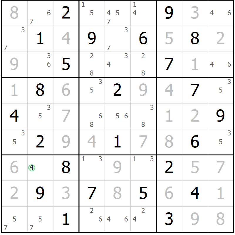 Position des candidats pour la solution de la Gr 65 page 68 du magazine de sudoku Maestro n° 103