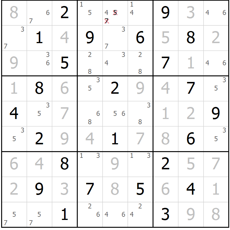Position des candidats pour la solution de la Gr 65 page 68 du magazine de sudoku Maestro n° 103