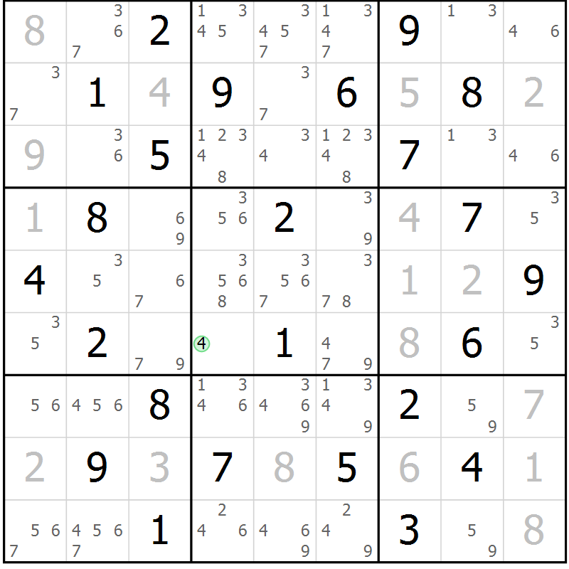 Position des candidats pour la solution de la Gr 65 page 68 du magazine de sudoku Maestro n° 103