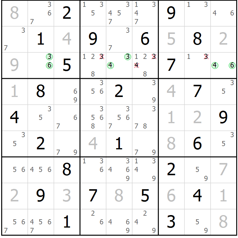 Position des candidats pour la solution de la Gr 65 page 68 du magazine de sudoku Maestro n° 103