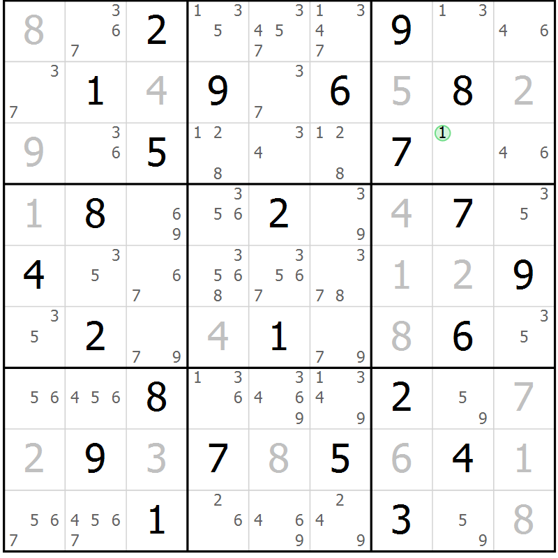 Position des candidats pour la solution de la Gr 65 page 68 du magazine de sudoku Maestro n° 103